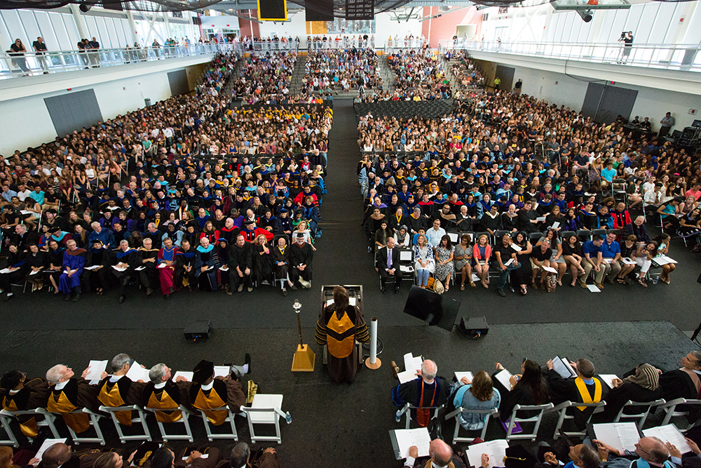 Large room willed with students during Adelphi University Matriculation.