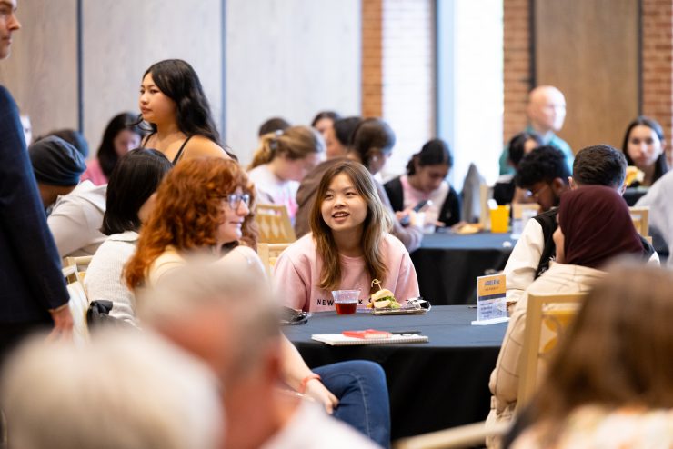 Students attending a global lecture series at Adelphi University