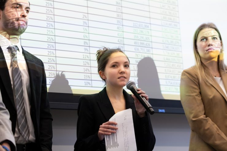 Adelphi students pitch their business idea to judges in order to win seed money