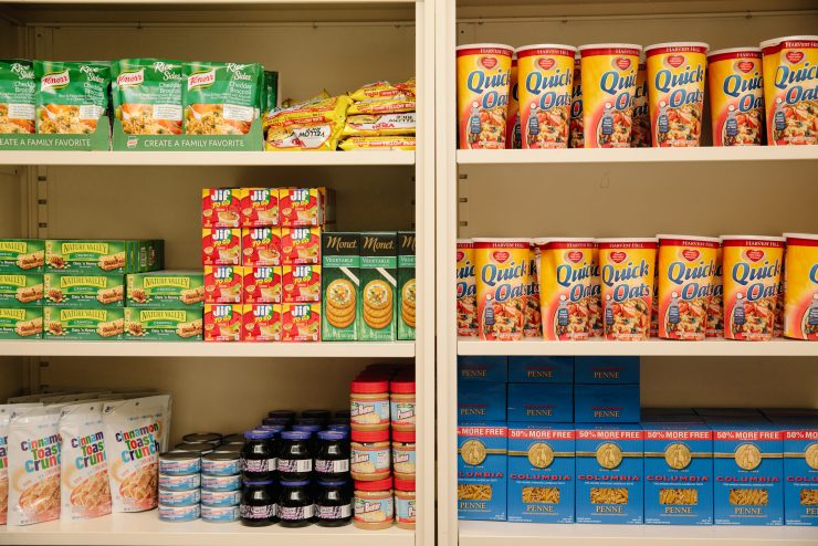 Panther Pantry Shelves full of food.