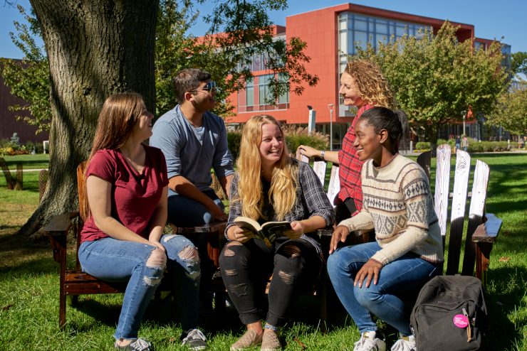 Adelphi students on the garden city campus