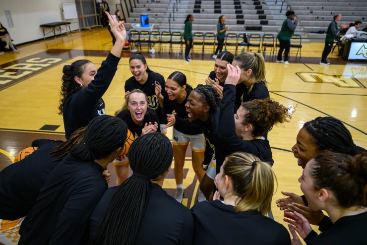 Adelphi women's basketball game first half. 