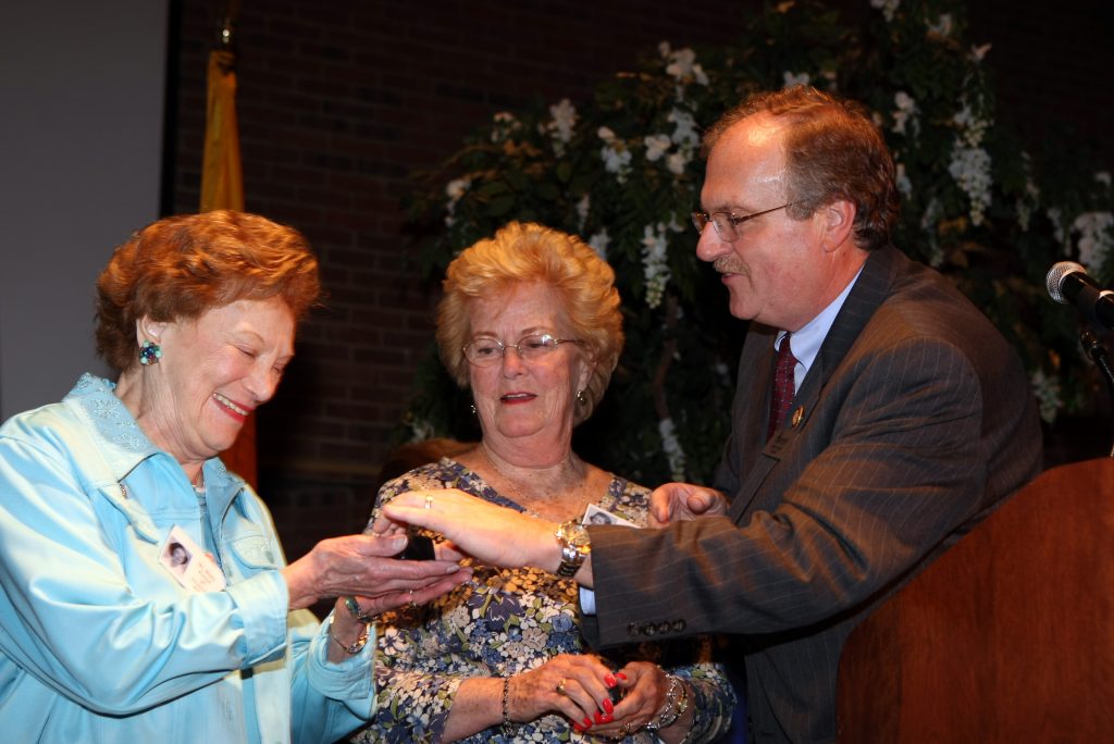 Dr. Betty L. Forest ’47 (left) pictured with former Adelphi University School of Nursing dean Patrick Coonan RN, BS ’78, EdD, CNAA (right). 