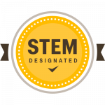 A badge stating that Adelphi is STEM Designated