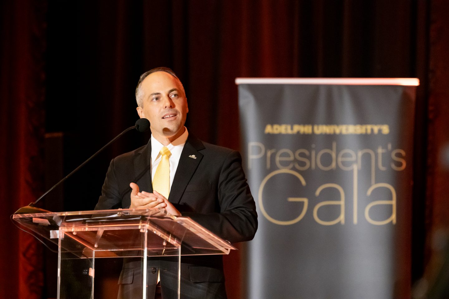 Thomas Kline, EdD, vice president of University advancement and external relations, addresses the crowd at the 2024 President's Gala.