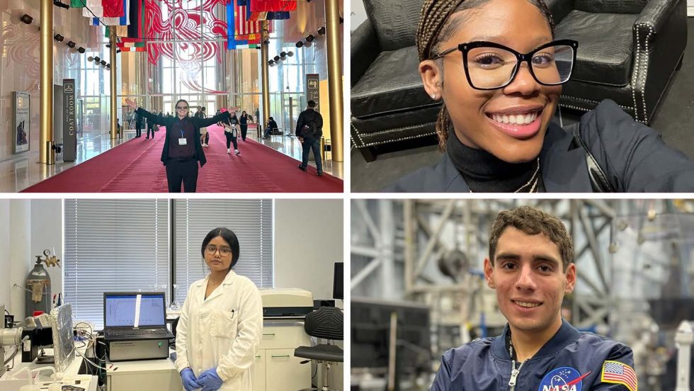 A collage of four students: two male, two female.