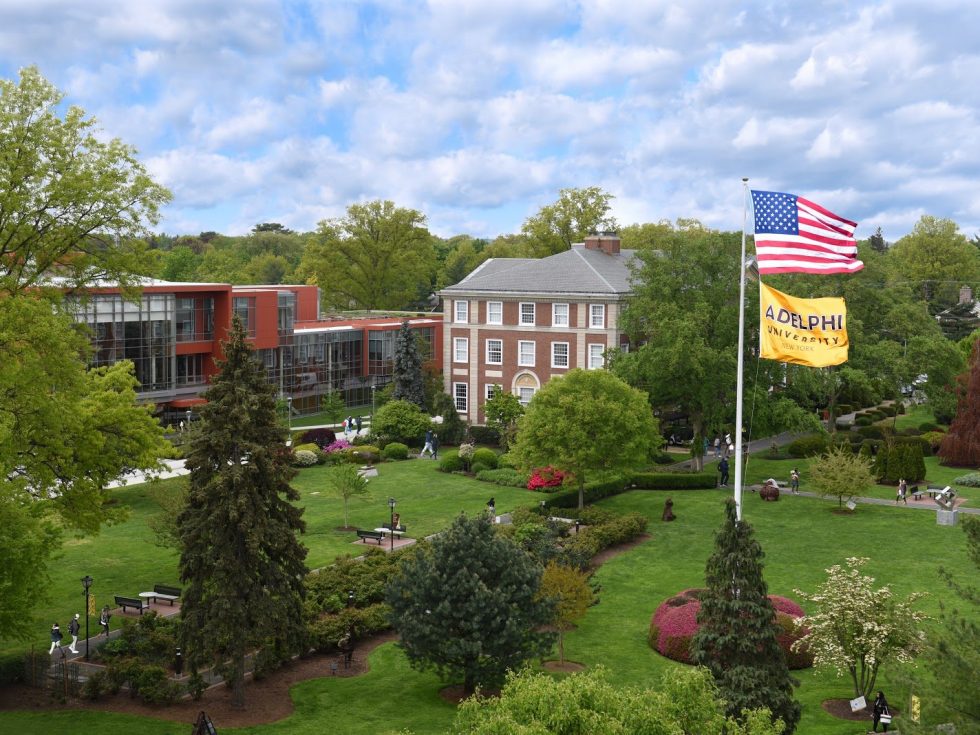 Building and flagpole in the distance