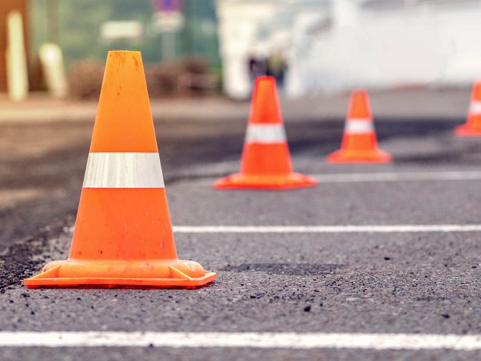 Orange traffic cones - Roadwork advisory